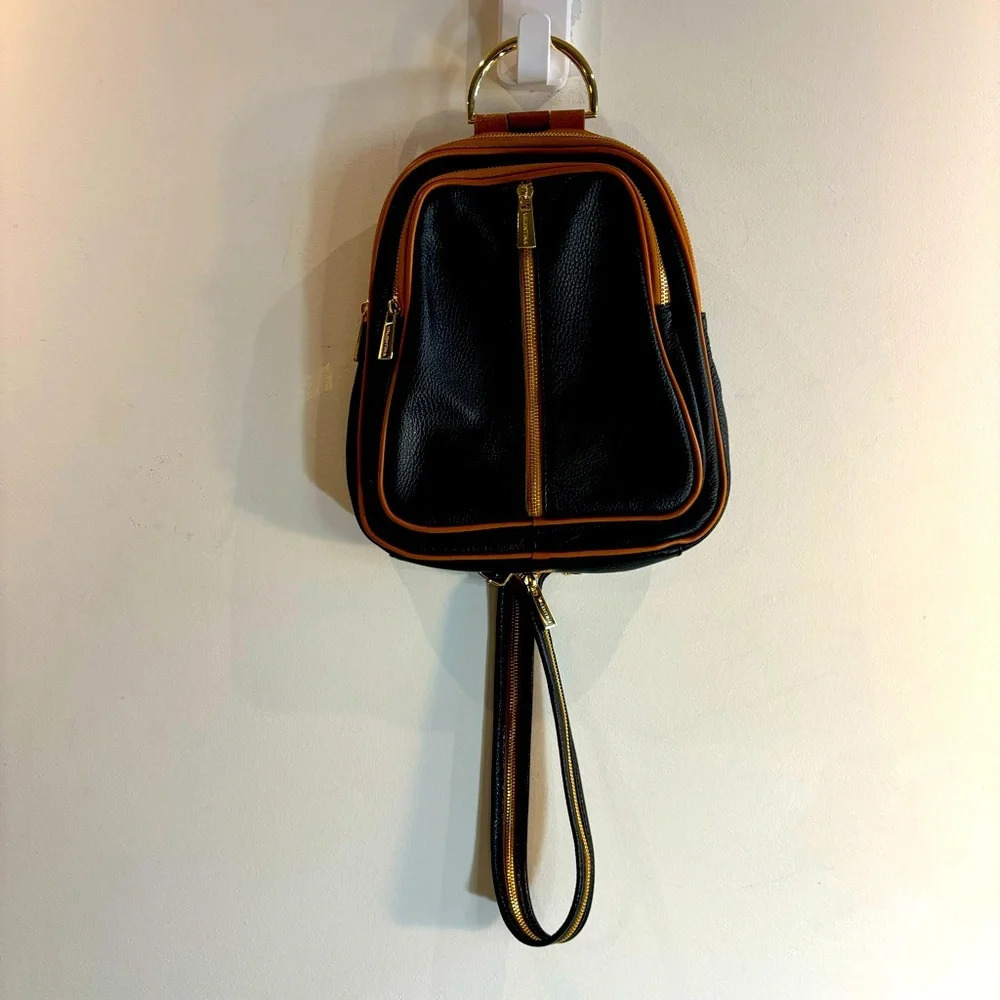 VALENTINA Convertible Purse Metal  Handle Leather Multiple Pockets Backpack